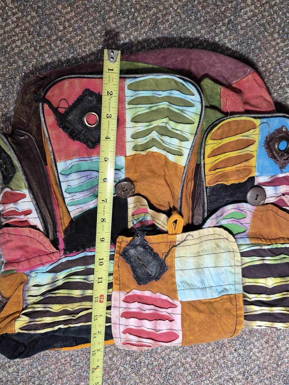 Colorful Patchwork Canvas Backpack — Multicolor Boho Style - Picture 10 of 10